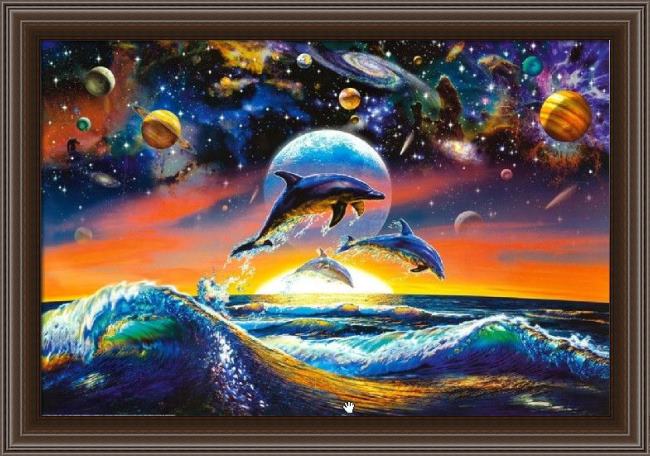 Framed Sea life dolphin universe painting