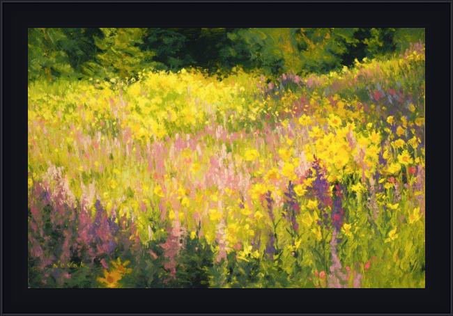 Framed Shirley Novak yellowstone meadow painting