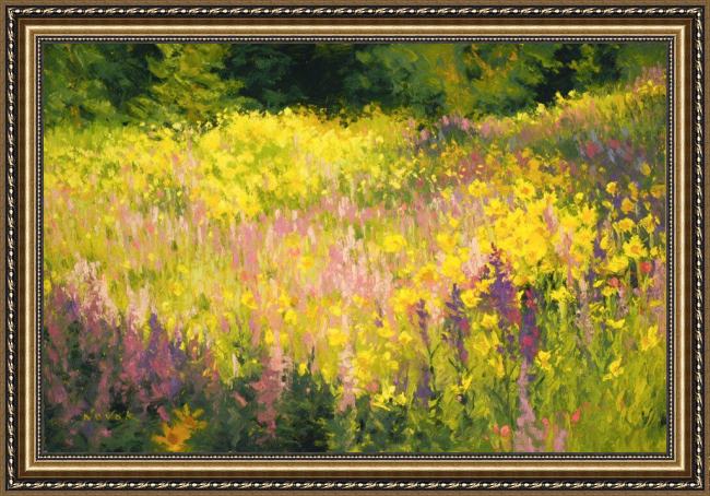 Framed Shirley Novak yellowstone meadow painting