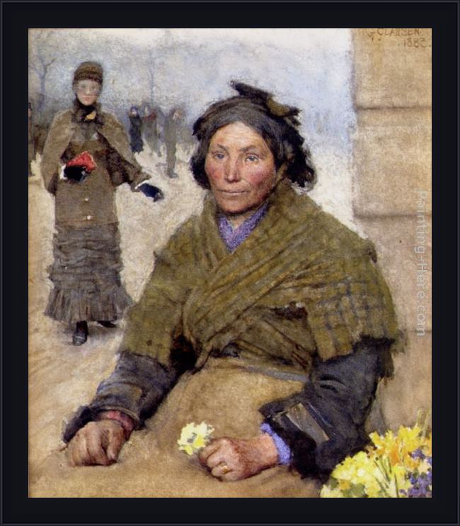 Framed Sir George Clausen flora, the gypsy flower seller painting