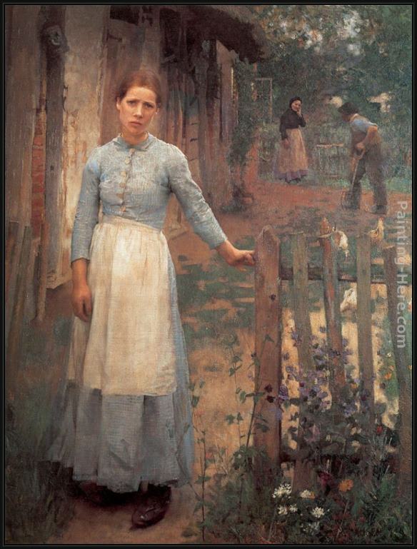 Framed Sir George Clausen the girl at the gate painting