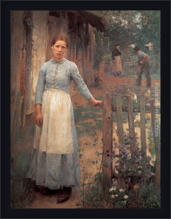 Framed Sir George Clausen the girl at the gate painting