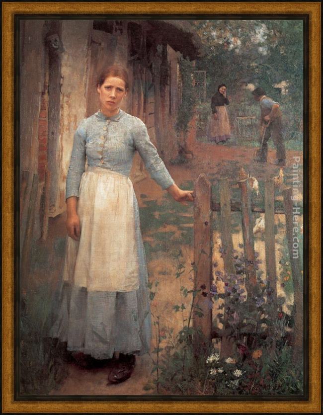 Framed Sir George Clausen the girl at the gate painting