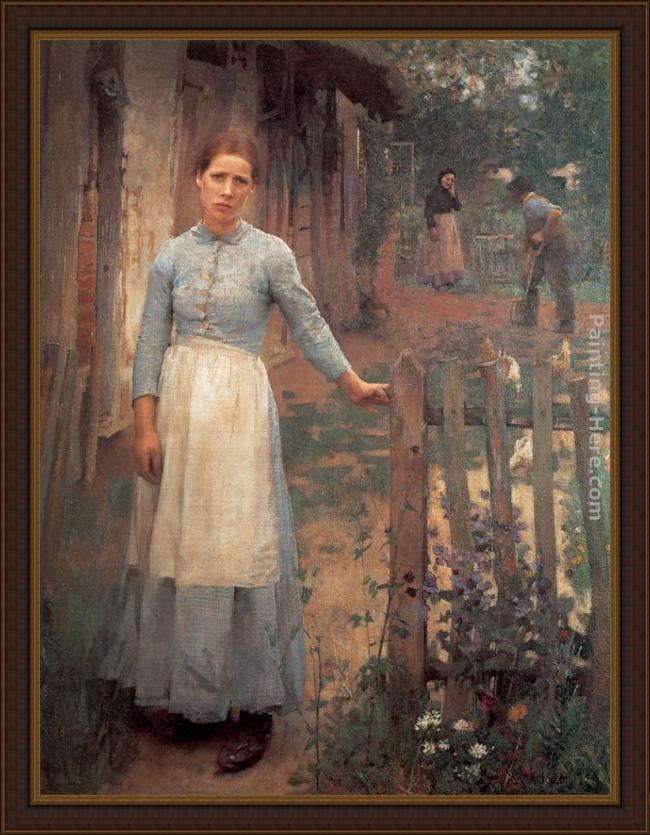 Framed Sir George Clausen the girl at the gate painting