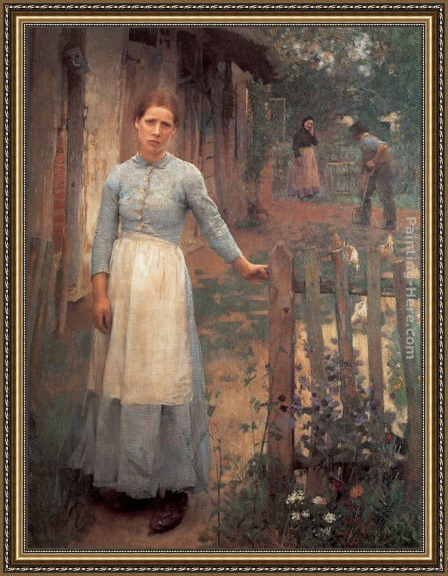 Framed Sir George Clausen the girl at the gate painting