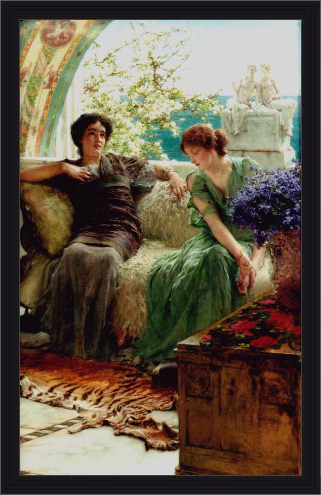 Framed Sir Lawrence Alma-Tadema unwelcome confidences painting