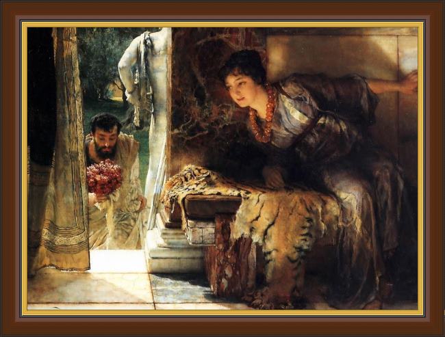 Framed Sir Lawrence Alma-Tadema welcome footsteps painting