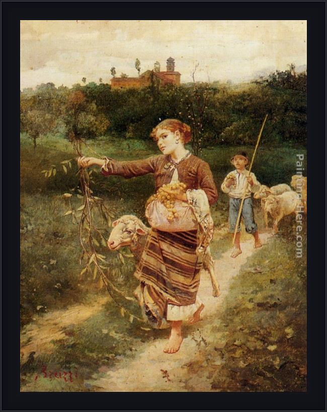 Framed Stefano Bruzzi the grape pickers painting