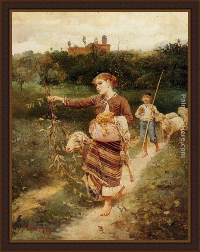 Framed Stefano Bruzzi the grape pickers painting