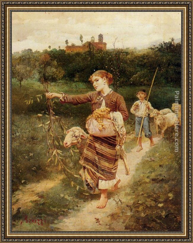 Framed Stefano Bruzzi the grape pickers painting