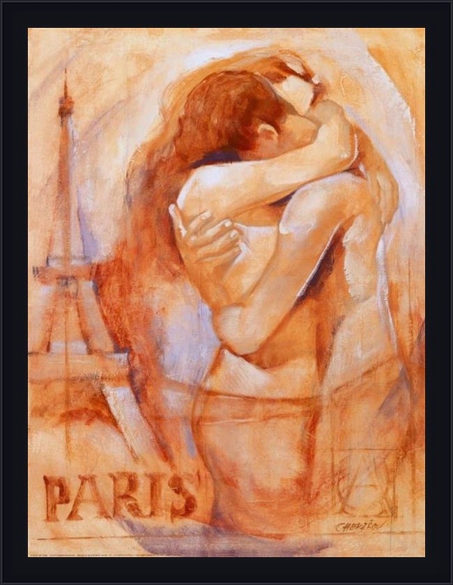 Framed Talantbek Chekirov embrace in paris painting