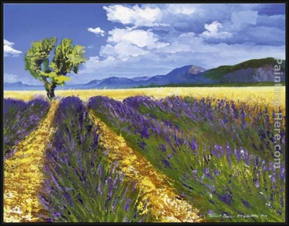 Framed Talantbek Chekirov lavendelfeld mit baum painting