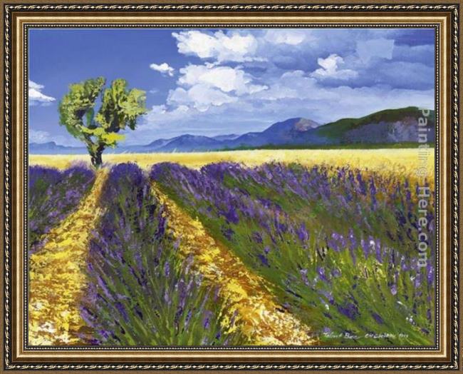 Framed Talantbek Chekirov lavendelfeld mit baum painting