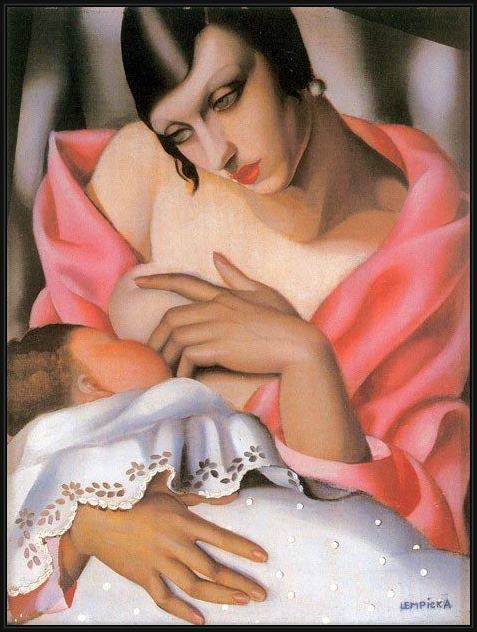 Framed Tamara de Lempicka breast feeding painting