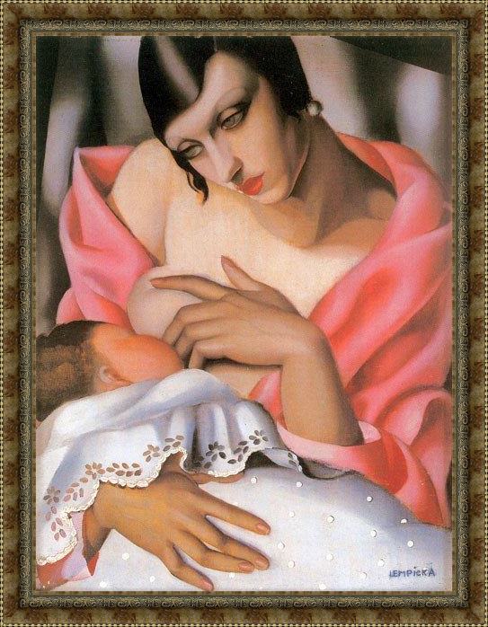 Framed Tamara de Lempicka breast feeding painting