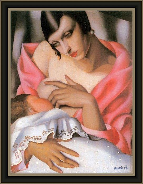 Framed Tamara de Lempicka breast feeding painting