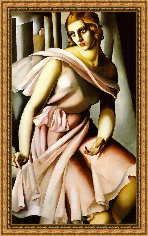 Framed Tamara de Lempicka portrait of romana de la salle painting