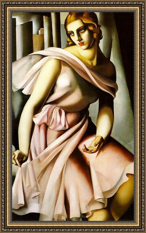 Framed Tamara de Lempicka portrait of romana de la salle painting