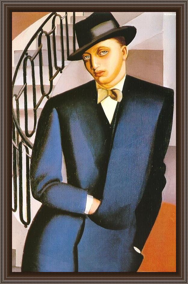 Framed Tamara de Lempicka the marquis dafflitto on a staircase painting