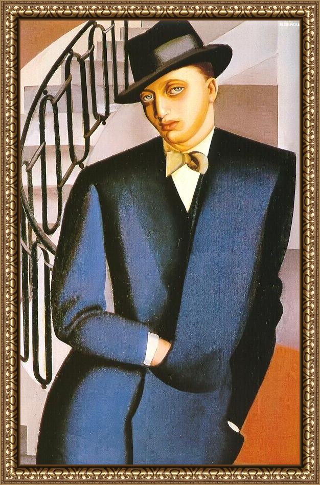 Framed Tamara de Lempicka the marquis dafflitto on a staircase painting