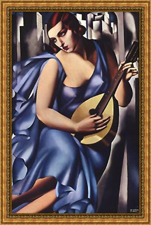 Framed Tamara de Lempicka the musician in blue painting