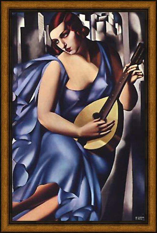 Framed Tamara de Lempicka the musician in blue painting