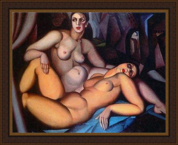 Framed Tamara de Lempicka two friends painting