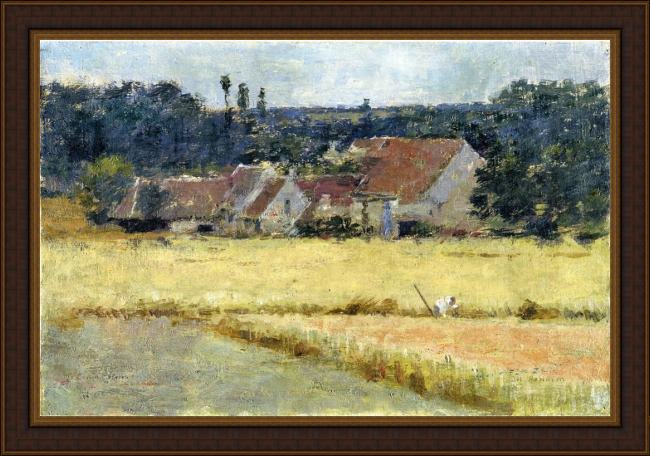 Framed Theodore Robinson french farmhouse painting