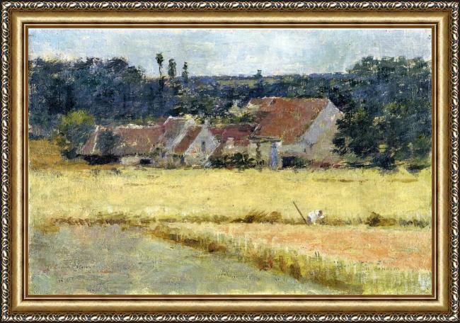 Framed Theodore Robinson french farmhouse painting