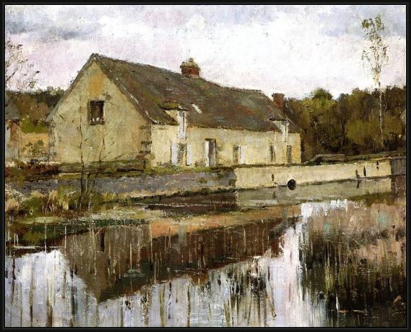 Framed Theodore Robinson on the canal painting