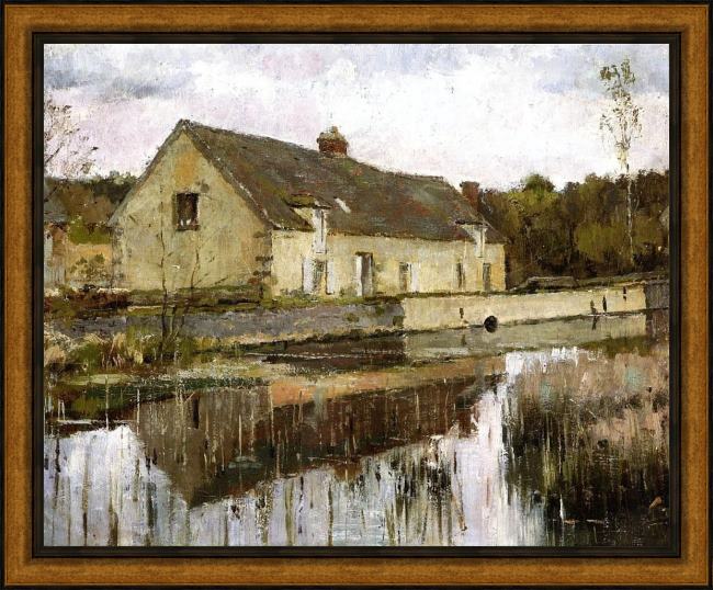 Framed Theodore Robinson on the canal painting