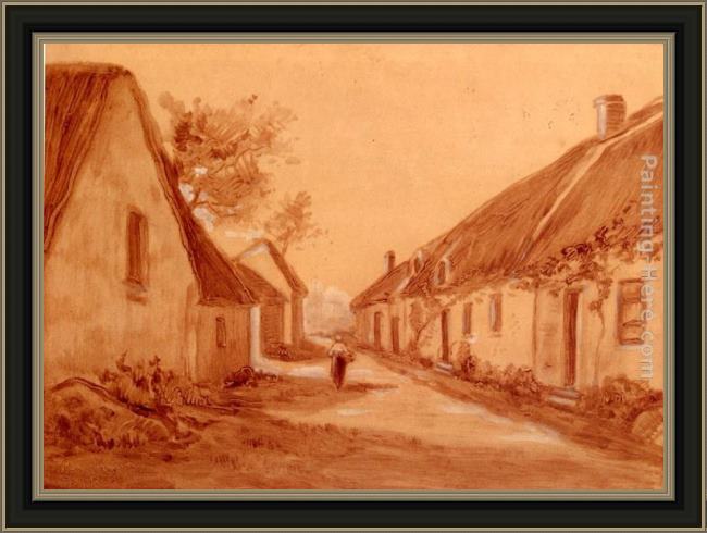 Framed Theodore Rousseau chaumiere a barbizon painting