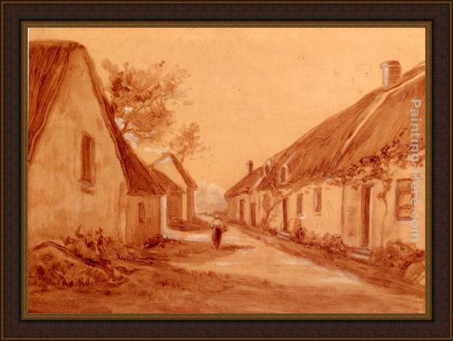 Framed Theodore Rousseau chaumiere a barbizon painting