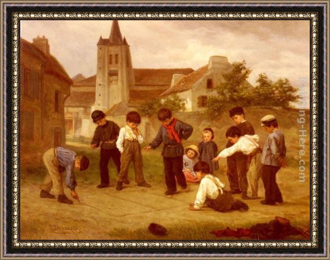 Framed Theophile-Emmanuel Duverger hopscotch painting