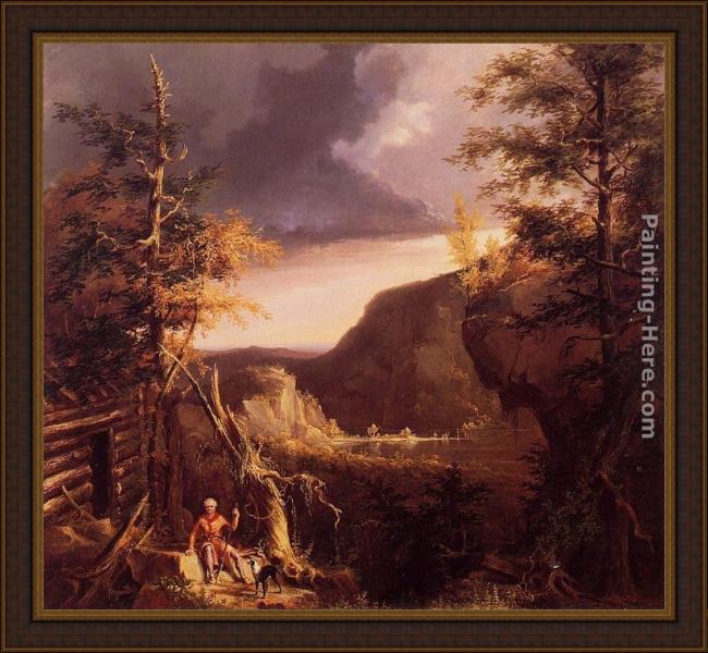 Framed Thomas Cole daniel boone sitting at the door of his cabin on the great osage lake, kentucky painting
