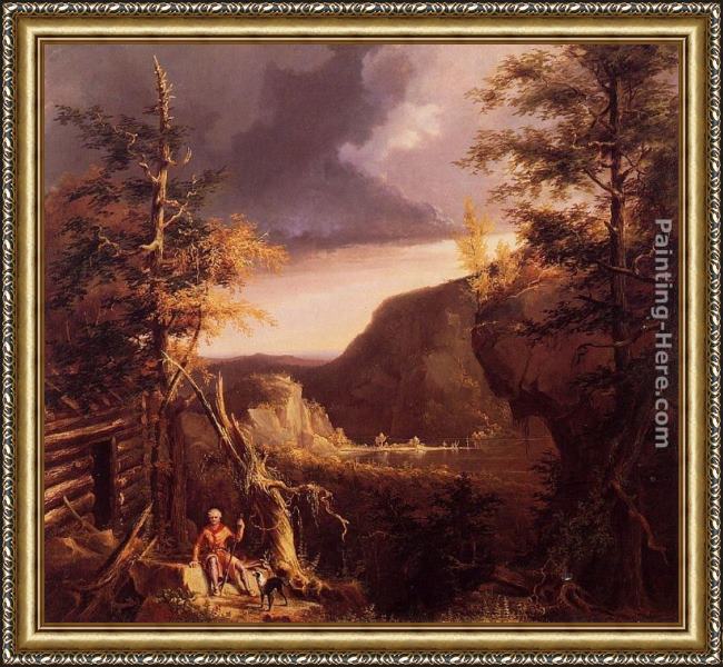 Framed Thomas Cole daniel boone sitting at the door of his cabin on the great osage lake, kentucky painting