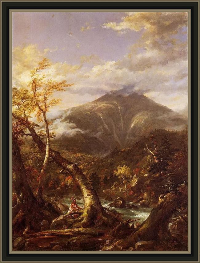Framed Thomas Cole indian pass tahawus painting