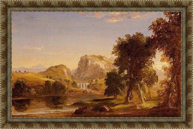 Framed Thomas Cole sketch for dream of arcadia painting