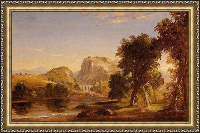 Framed Thomas Cole sketch for dream of arcadia painting