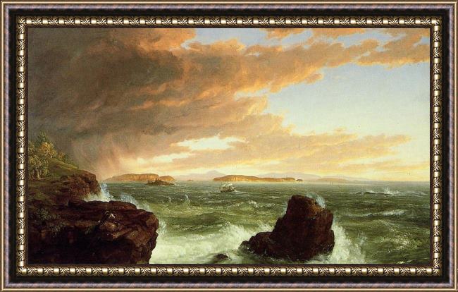 Framed Thomas Cole view across frenchmans bay from mount desert island after a squall painting