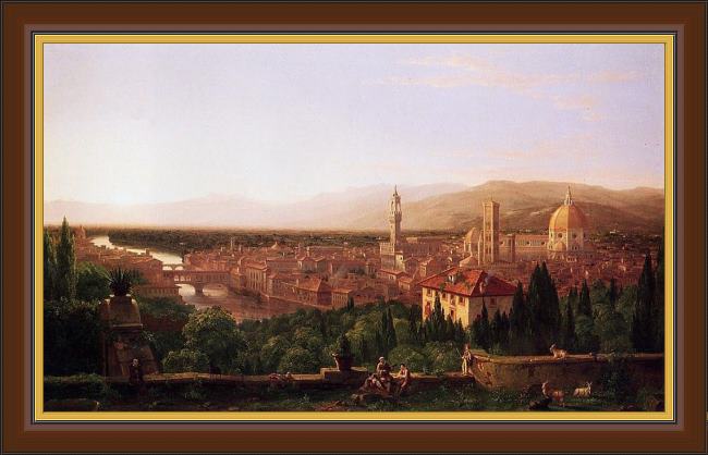 Framed Thomas Cole view of florence from san miniato painting