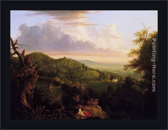 Framed Thomas Cole view of monte video, seat of daniel wadsworth, esq. painting