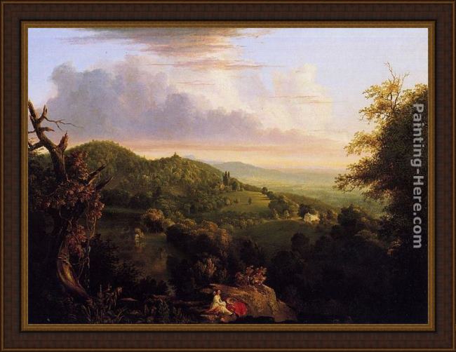 Framed Thomas Cole view of monte video, seat of daniel wadsworth, esq. painting
