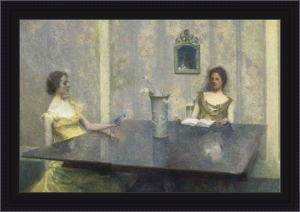 Framed Thomas Dewing a reading painting