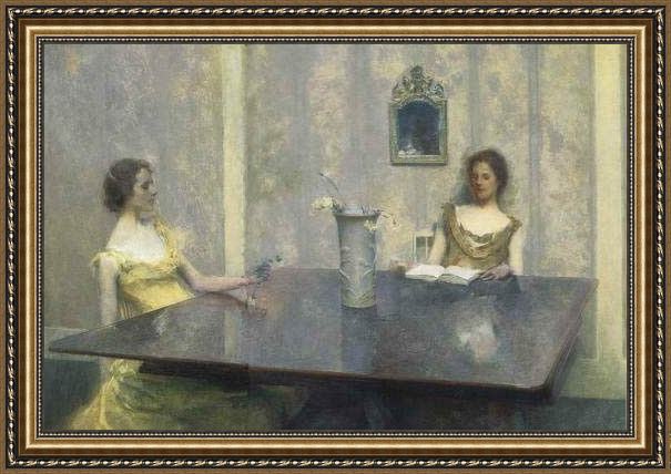 Framed Thomas Dewing a reading painting