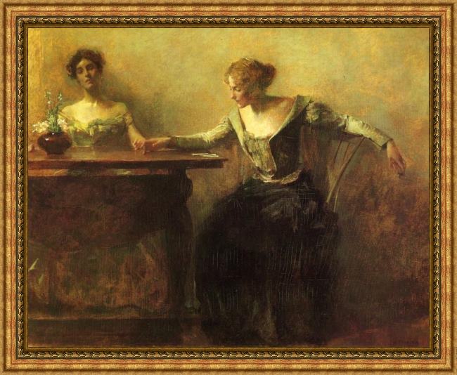 Framed Thomas Dewing the fortune teller painting
