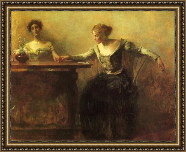 Framed Thomas Dewing the fortune teller painting