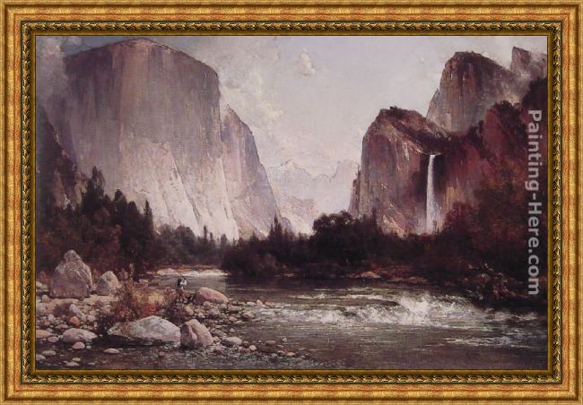 Framed Thomas Hill fishing on the merced river painting