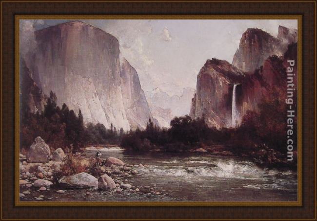 Framed Thomas Hill fishing on the merced river painting