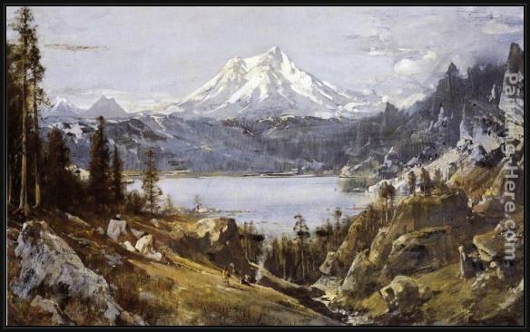 Framed Thomas Hill mount shasta from castle lake painting